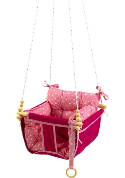 Wag Swing Pembe Çocuk Ahşap Salıncak Bebek Hamak Ev Tavan Bahçe Salıncağı