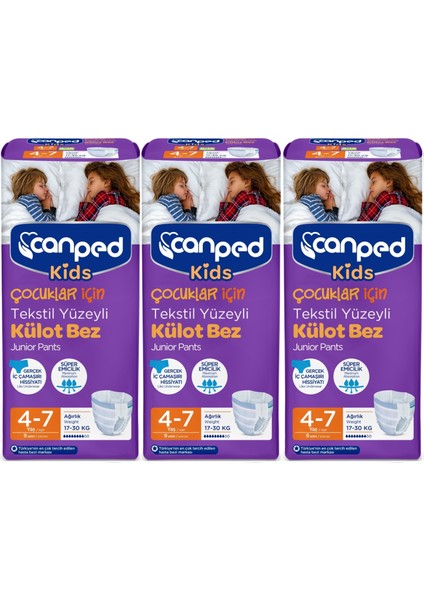 Kids Çoçuklar Için Külot Bez Tekstil Yüzeyli Yaş:4-7 (17-30KG) 27 Adet (3pk*9)