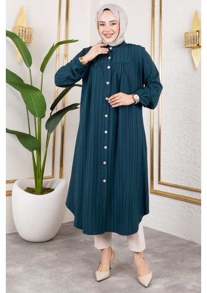 Robalı Uzun Tesettür Tunik Zümrüt Yeşili modelleri