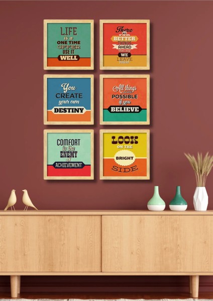 6 Parça Çerçeve Görünümlü Motivasyon Duvar Dekoru Salon Oturma Yatak Odası Ofis Için Tablo Seti