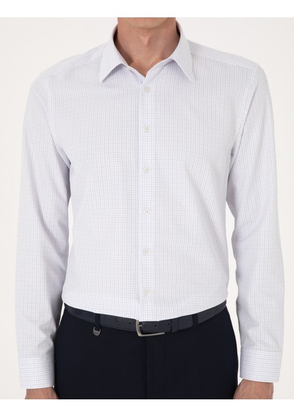 Erkek Mavi Kareli Slim Fit Uzun Kollu Gömlek 50307263-VR036