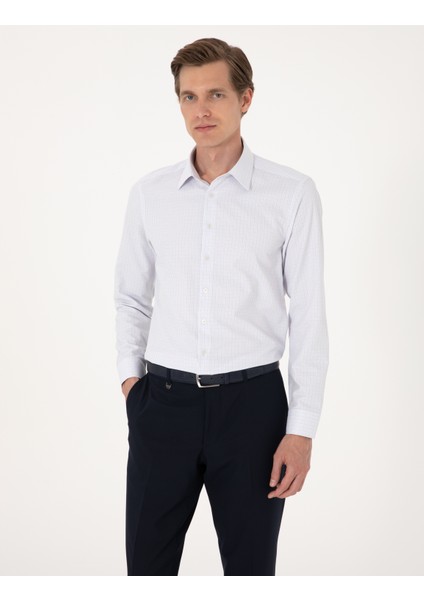 Erkek Mavi Kareli Slim Fit Uzun Kollu Gömlek 50307263-VR036