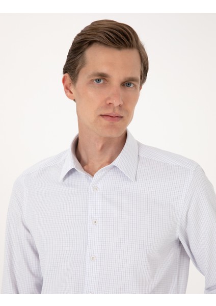 Erkek Mavi Kareli Slim Fit Uzun Kollu Gömlek 50307263-VR036