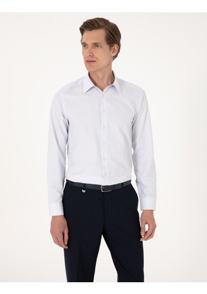 Erkek Mavi Kareli Slim Fit Uzun Kollu Gömlek 50307263-VR036