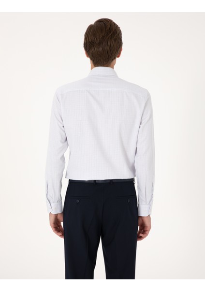 Erkek Mavi Kareli Slim Fit Uzun Kollu Gömlek 50307263-VR036