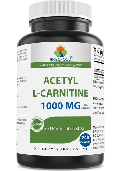 Acetyl L-Carnitine 1000 Mg High Strength Formula 240 Kapsul