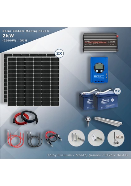 2 KW Solar Paket Sistem (2000W/GÜN)