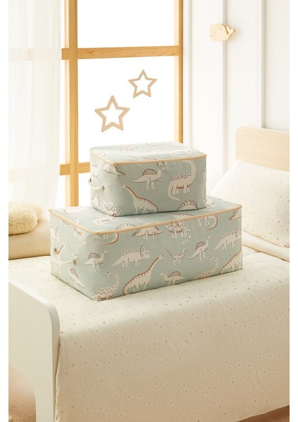 2'li Set Dinozor Baskılı Çocuk Odası Pike Battaniye Kazak Hurcu