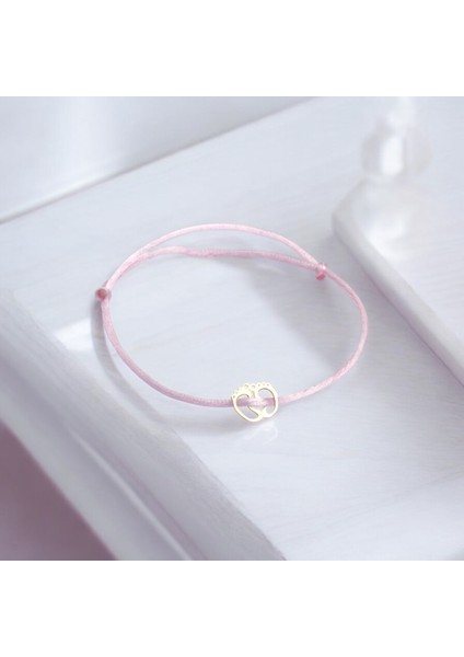 Altın Bebek Ayak Izi Ipli Bileklik