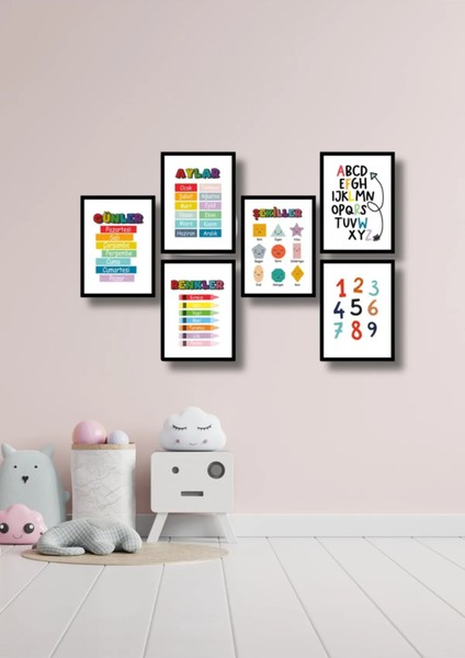 6 Parça Çerçeve Görünümlü Çocuklar Için Eğitici Duvar Dekoru Çocuk Odası Anaokulu Için Tablo Seti modelleri