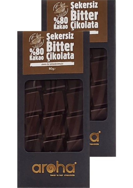 İkili Avantaj Paket %80 Kakao Şekersiz Bitter Çikolata - Stevia ile tatlandırılmıştır - 80 g x 2 Adet