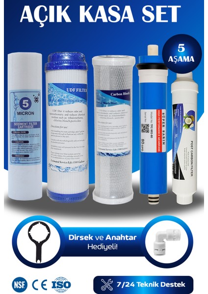 Açık Kasa Su Arıtma Cihazı Uyumlu 10'' Inch 80 Gpd Süper Membranlı 5 Aşama Karbonlu Filtre Seti
