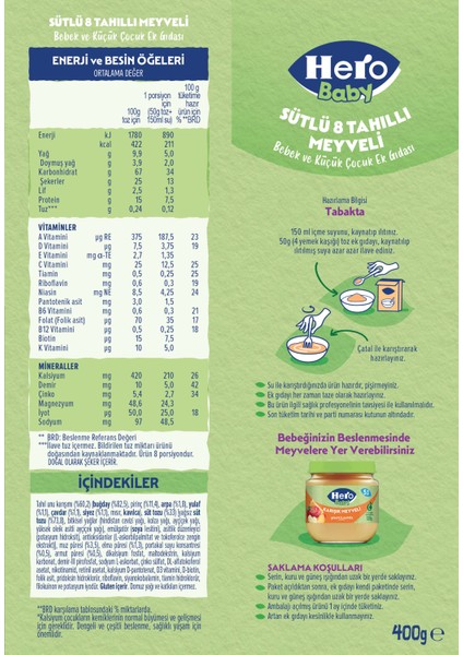 Sütlü 8 Tahıllı Meyveli 400 gr x 6 Adet