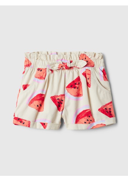 Kız Bebek Kırık Beyaz Desenli Pull-On Şort