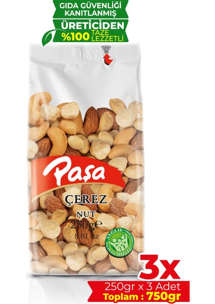 Kavrulmuş Karışık Kuruyemiş 250 gr x 3 Adet (Toplam 750 Gr)