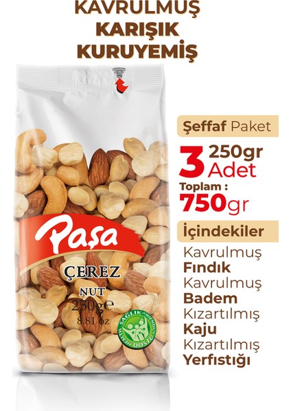 Kavrulmuş Karışık Kuruyemiş 250 gr x 3 Adet (Toplam 750 Gr) fiyatları