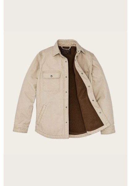 Fleece Lined Overshirt Gray Khaki fiyatları