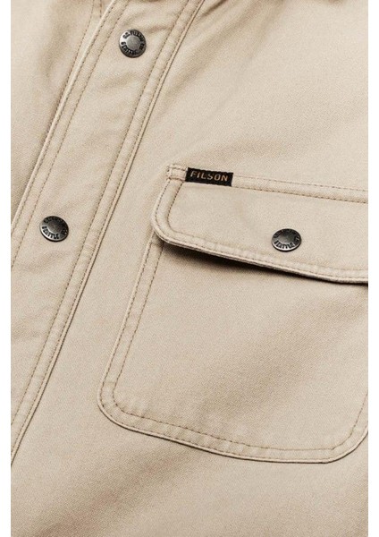 Fleece Lined Overshirt Gray Khaki modelleri