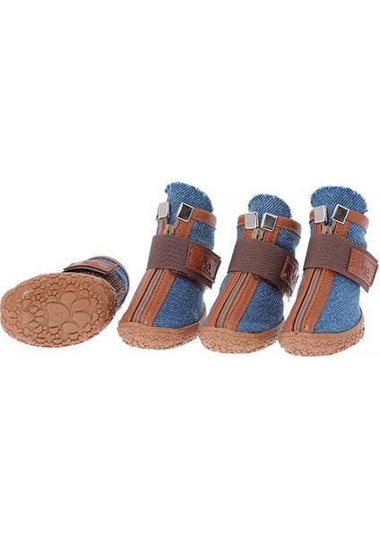 Fermuarlı Taba Dark Denim Köpek Ayakkabısı No 4