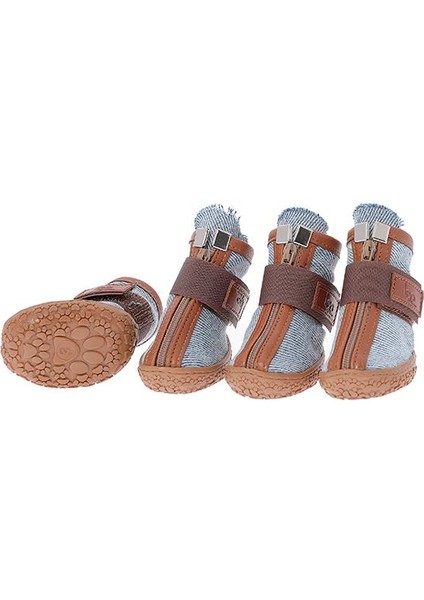 Fermuarlı Taba Denim Köpek Ayakkabısı No 3