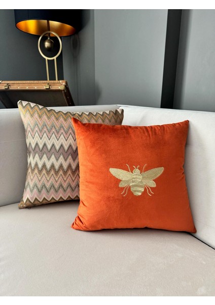 Arı Nakışlı Kırlent Kılıfı Kiremit modelleri