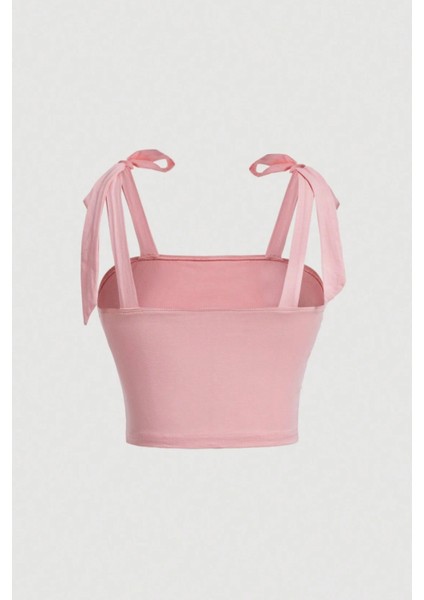 Pembe Fiyonk Y2K Askılı Crop
