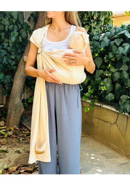 Anakucağı Esnek Halkalı Cepli Bebek Taşıma Şalı, Bebek Askısı Wrap Sling