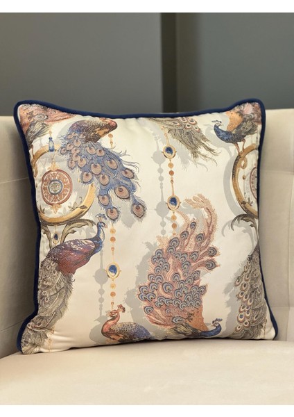 Tavus Kuşu Desenli Kırlent Kılıfı Lacivert fiyatları