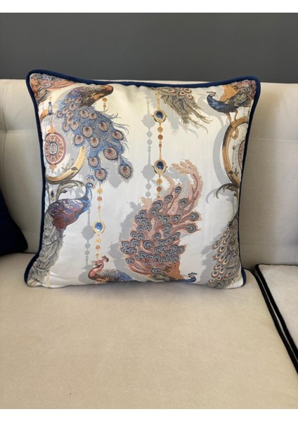 Tavus Kuşu Desenli Kırlent Kılıfı Lacivert modelleri