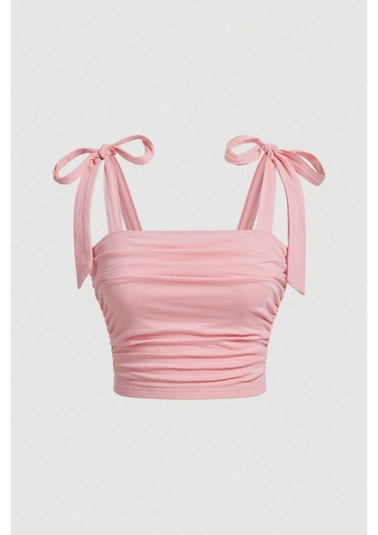 Pembe Fiyonk Y2K Askılı Crop