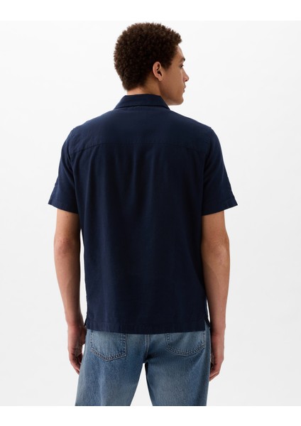 Erkek Lacivert Keten Karışımlı Gömlek fırsatları