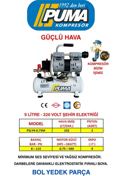 9 Lt Kompresör (Yağsız)