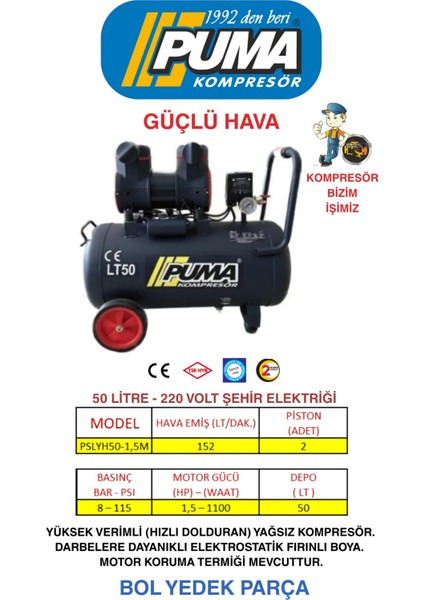 50 Lt Yüksek Verimli Kompresör (Yağsız)