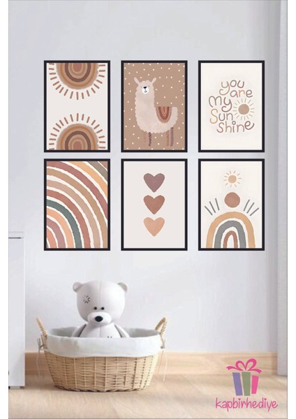 Bebek/çocuk Odası %100 Mdf Özel Tasarım Duvar Tablo Seti 6 Parça