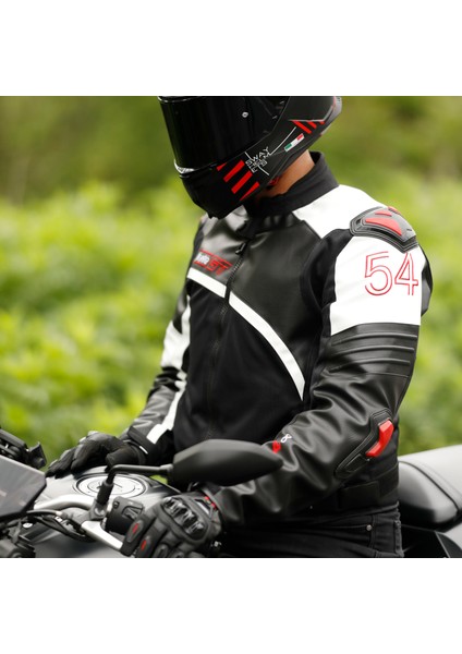 Forte Gt AR54 Deri – Beyaz Korumalı Motosiklet Deri Tekstil Mont Ceket