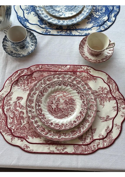 Toile De Jouy 2'li Amerikan Servis Bordo