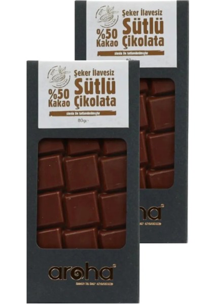İkili Avantaj Paket %50 Kakao Şeker İlavesiz Sütlü Çikolata - Stevialı - 80 g x 2 Adet