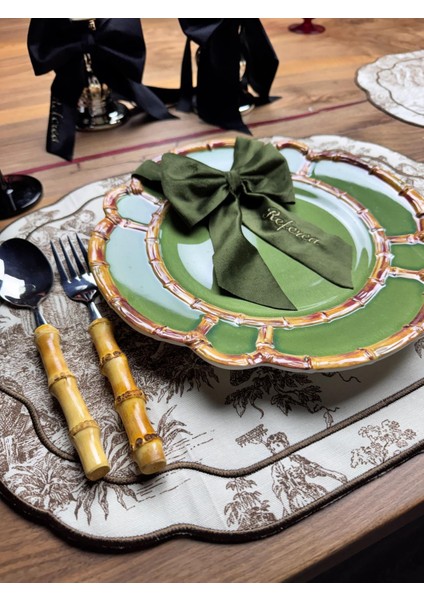 Toile De Jouy 2'li Amerikan Servis Kahverengi