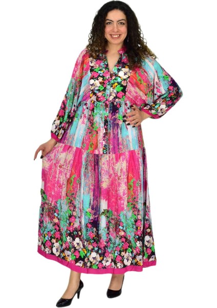 Kadın Kol Lastikli V Yaka Elbise BGL-ST04641