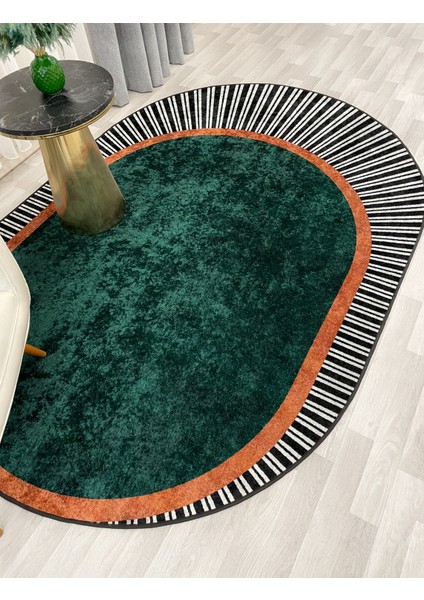 Yeşil Renk Çizgili Oval Kaymaz Taban Halı fırsatları