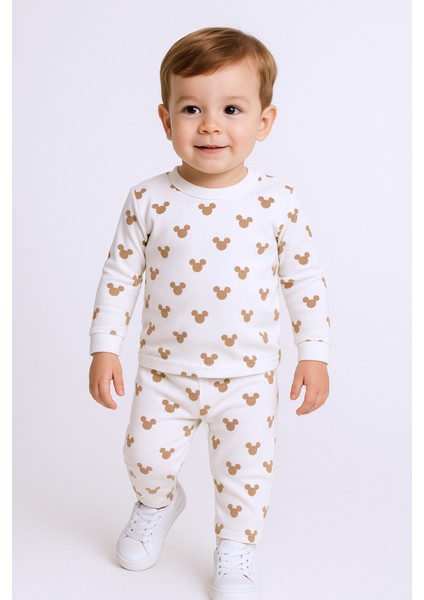 Bebek Pamuk Pijama Takımı Tenkli Baskılı Bisiklet Yaka A2