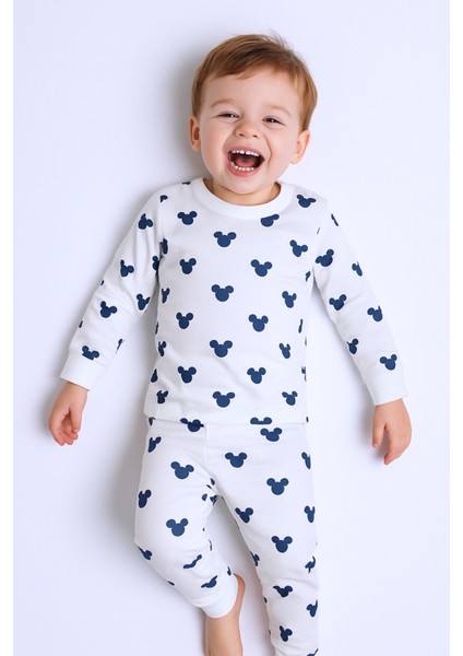 Bebek Pamuk Pijama Takımı Tenkli Baskılı Bisiklet Yaka A2
