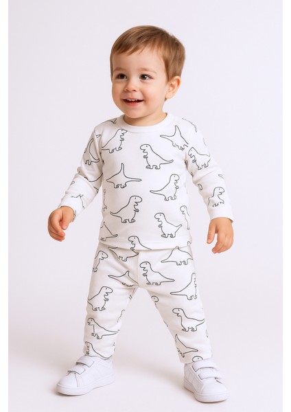 Bebek Pamuk Pijama Takımı Tenkli Baskılı Bisiklet Yaka A2