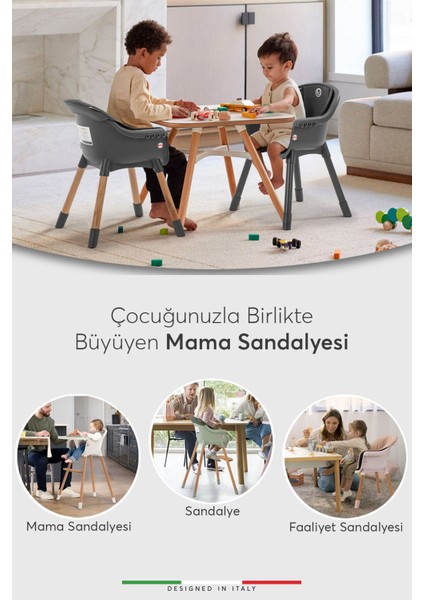 Verona 4in1 Ahşap Bebek Mama Sandalyesi ve Mama Oturağı Deri Pedli Gri fırsatları