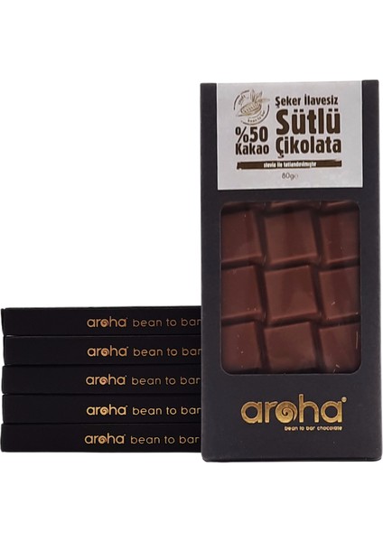 Altılı Avantaj Paket %50 Kakao Şeker İlavesiz Sütlü Çikolata - Stevia ile Tatlandırılmıştır- 80 g x 6 Adet