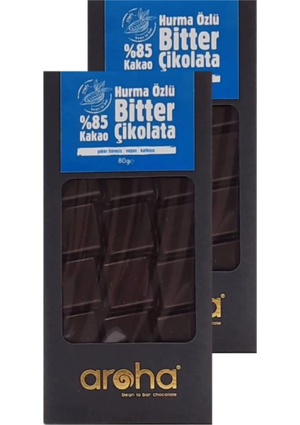 İkili Avantaj Paket %85 Kakao Hurma Özlü Bitter Çikolata 80 g x 2 Adet