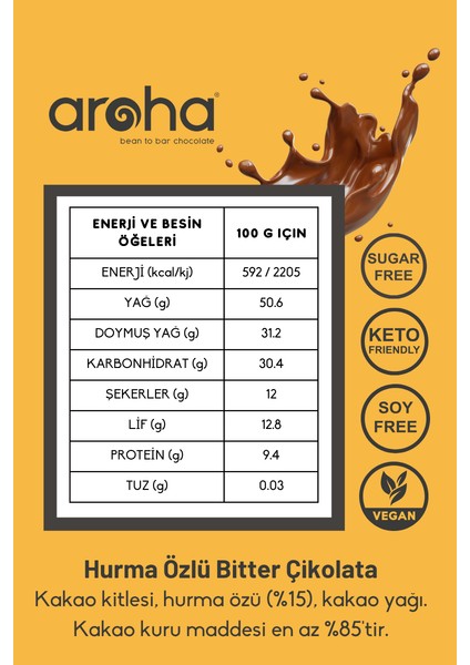 İkili Avantaj Paket %85 Kakao Hurma Özlü Bitter Çikolata 80 g x 2 Adet indirimleri