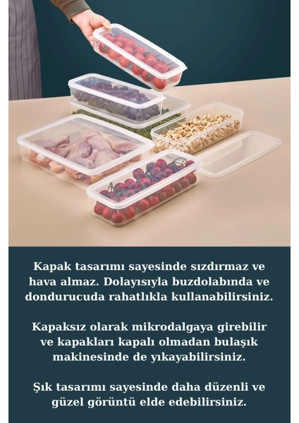 6'lı Sızdırmaz Freshbox Saklama Kabı – Mikrodalga ve Buzdolabı Uyumlu / 3000 ml – Şeffaf