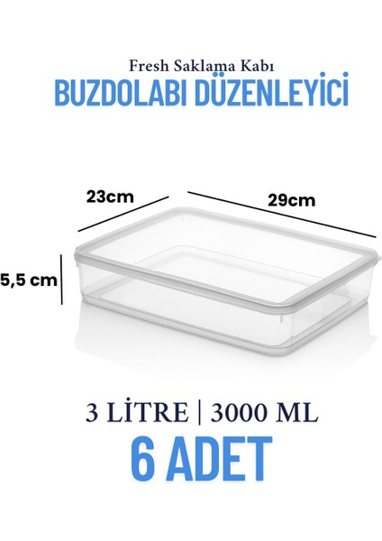 6'lı Sızdırmaz Freshbox Saklama Kabı – Mikrodalga ve Buzdolabı Uyumlu / 3000 ml – Şeffaf