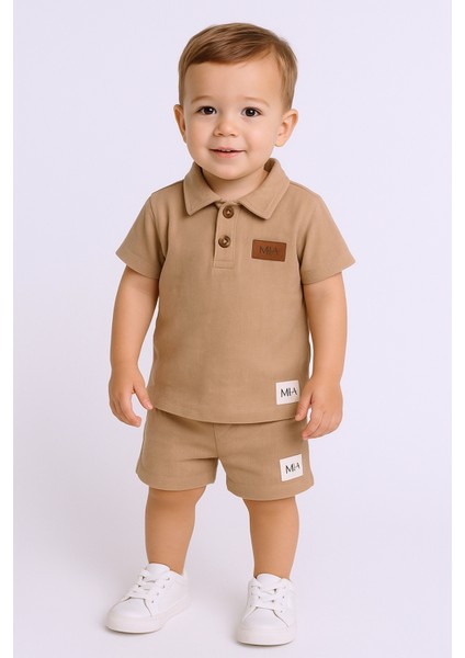 Erkek Bebek Şortlu Takım Polo Yaka Düğmeli Düz Renk E8